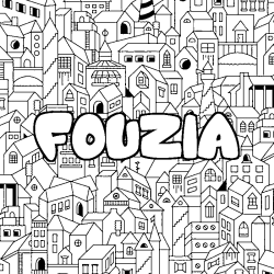 Coloriage pr&eacute;nom FOUZIA - d&eacute;cor Ville