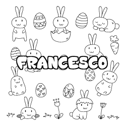 Coloriage pr&eacute;nom FRANCESCO - d&eacute;cor Paques