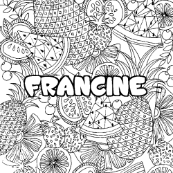 Coloriage prénom FRANCINE - décor Mandala fruits