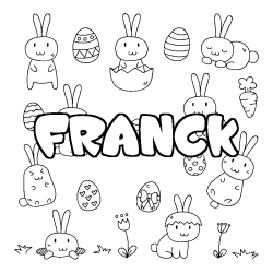 Coloriage prénom FRANCK - décor Paques