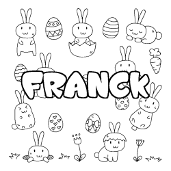 Coloriage pr&eacute;nom FRANCK - d&eacute;cor Paques