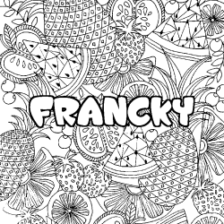 Coloriage pr&eacute;nom FRANCKY - d&eacute;cor Mandala fruits