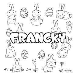 Coloriage pr&eacute;nom FRANCKY - d&eacute;cor Paques