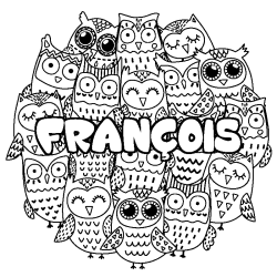 Coloriage pr&eacute;nom FRAN&Ccedil;OIS - d&eacute;cor Chouettes