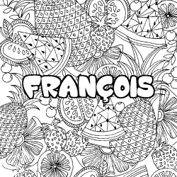 Coloriage prénom FRANÇOIS - décor Mandala fruits