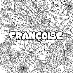 Coloriage prénom FRANÇOISE - décor Mandala fruits