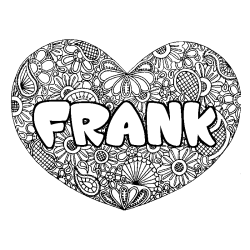 Coloriage prénom FRANK - décor Mandala coeur