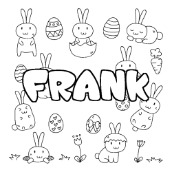 Coloriage prénom FRANK - décor Paques