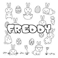 Coloriage pr&eacute;nom FREDDY - d&eacute;cor Paques
