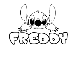 Coloriage prénom FREDDY - décor Stitch
