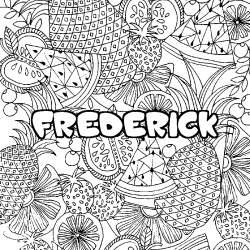 Coloriage pr&eacute;nom FREDERICK - d&eacute;cor Mandala fruits