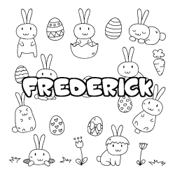 Coloriage pr&eacute;nom FREDERICK - d&eacute;cor Paques