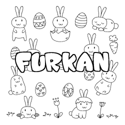 Coloriage prénom FURKAN - décor Paques