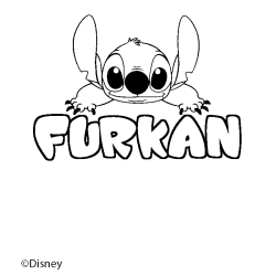 Coloriage pr&eacute;nom FURKAN - d&eacute;cor Stitch