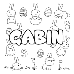 Coloriage pr&eacute;nom GABIN - d&eacute;cor Paques