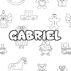 Coloriage prénom GABRIEL - décor Jouets