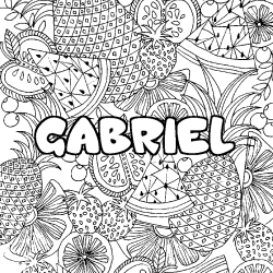 Coloriage prénom GABRIEL - décor Mandala fruits