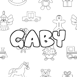 Coloriage prénom GABY - décor Jouets