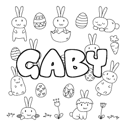 Coloriage pr&eacute;nom GABY - d&eacute;cor Paques