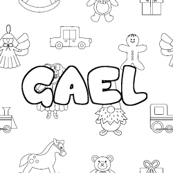Coloriage prénom GAEL - décor Jouets