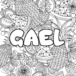 Coloriage pr&eacute;nom GAEL - d&eacute;cor Mandala fruits