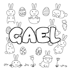 Coloriage pr&eacute;nom GAEL - d&eacute;cor Paques