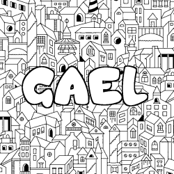 Coloriage pr&eacute;nom GAEL - d&eacute;cor Ville