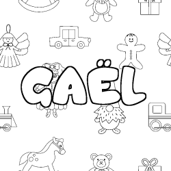 Coloriage pr&eacute;nom GA&Euml;L - d&eacute;cor Jouets