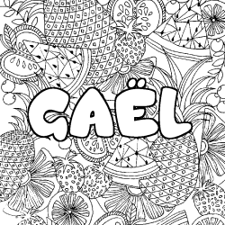 Coloriage pr&eacute;nom GA&Euml;L - d&eacute;cor Mandala fruits