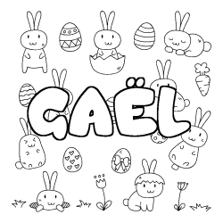 Coloriage pr&eacute;nom GA&Euml;L - d&eacute;cor Paques