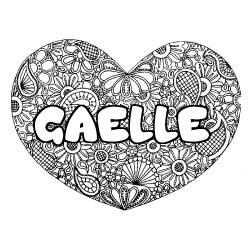 Coloriage prénom GAELLE - décor Mandala coeur