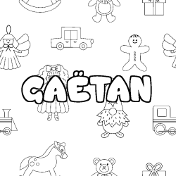 Coloriage pr&eacute;nom GA&Euml;TAN - d&eacute;cor Jouets