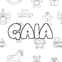 Coloriage pr&eacute;nom GAIA - d&eacute;cor Jouets
