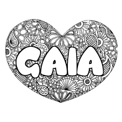 Coloriage prénom GAIA - décor Mandala coeur