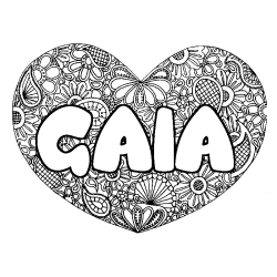 Coloriage pr&eacute;nom GAIA - d&eacute;cor Mandala coeur