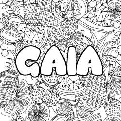 Coloriage pr&eacute;nom GAIA - d&eacute;cor Mandala fruits