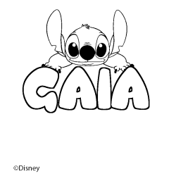Coloriage pr&eacute;nom GAIA - d&eacute;cor Stitch