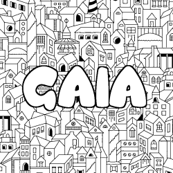 Coloriage pr&eacute;nom GAIA - d&eacute;cor Ville