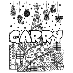 Coloriage pr&eacute;nom GARRY - d&eacute;cor Sapin et Cadeaux