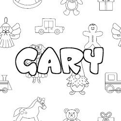 Coloriage pr&eacute;nom GARY - d&eacute;cor Jouets
