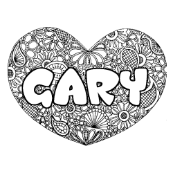 Coloriage pr&eacute;nom GARY - d&eacute;cor Mandala coeur