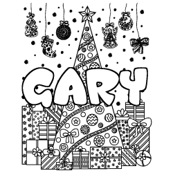 Coloriage pr&eacute;nom GARY - d&eacute;cor Sapin et Cadeaux