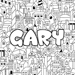 Coloriage pr&eacute;nom GARY - d&eacute;cor Ville