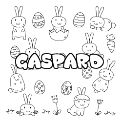 Coloriage pr&eacute;nom GASPARD - d&eacute;cor Paques