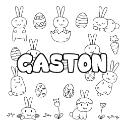 Coloriage pr&eacute;nom GASTON - d&eacute;cor Paques
