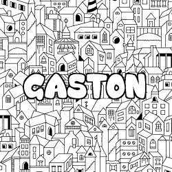 Coloriage prénom GASTON - décor Ville