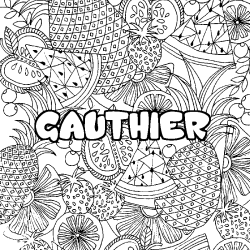 Coloriage prénom GAUTHIER - décor Mandala fruits
