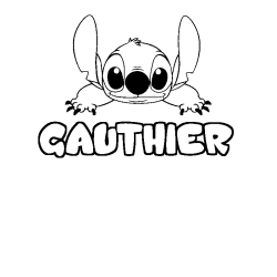 Coloriage prénom GAUTHIER - décor Stitch