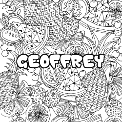 Coloriage prénom GEOFFREY - décor Mandala fruits