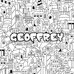 Coloriage prénom GEOFFREY - décor Ville